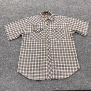 Most Wanted Shirt Mens Medium Green Plaid Short Sleeve Button Up Pockets Cotton